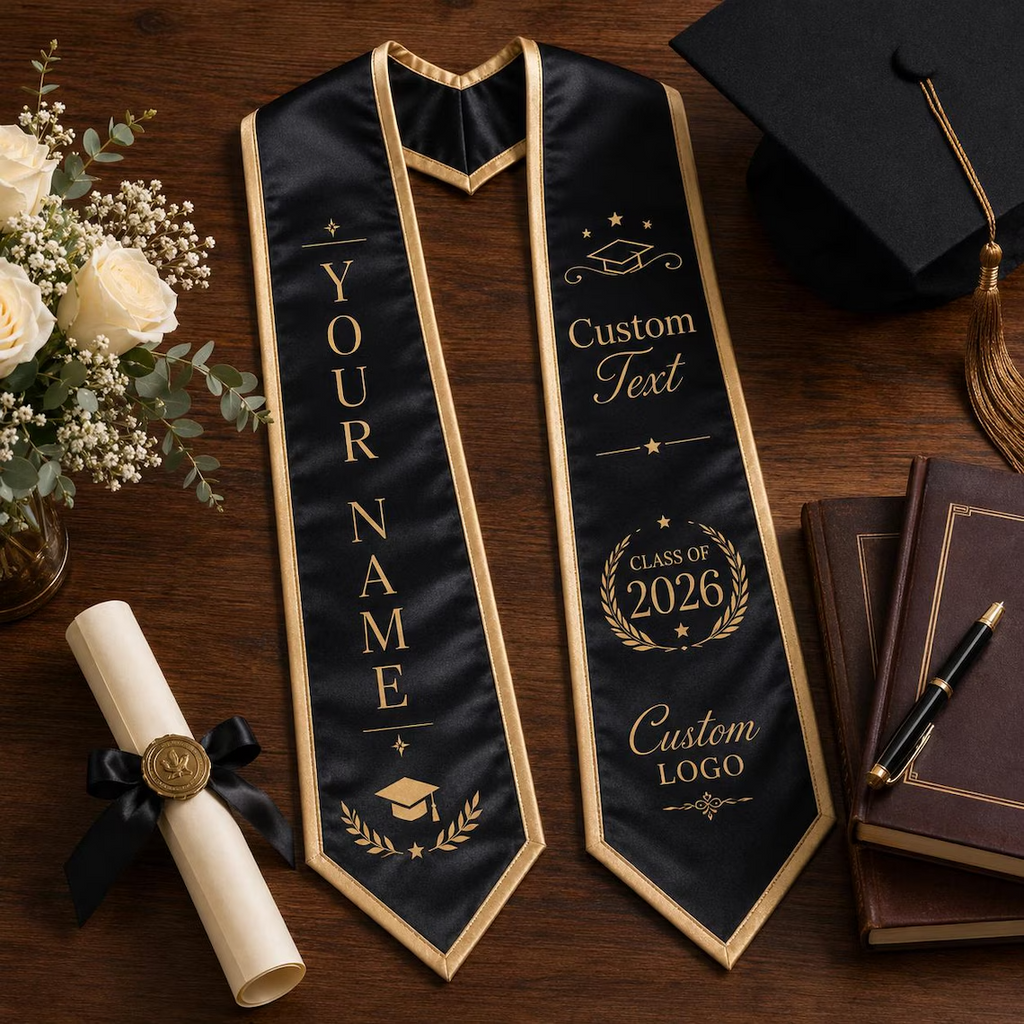 Custom Printed Graduation Stole Class of 2026 - Personalized Graduation Sash with Name & Logo - College High School Graduate Gift