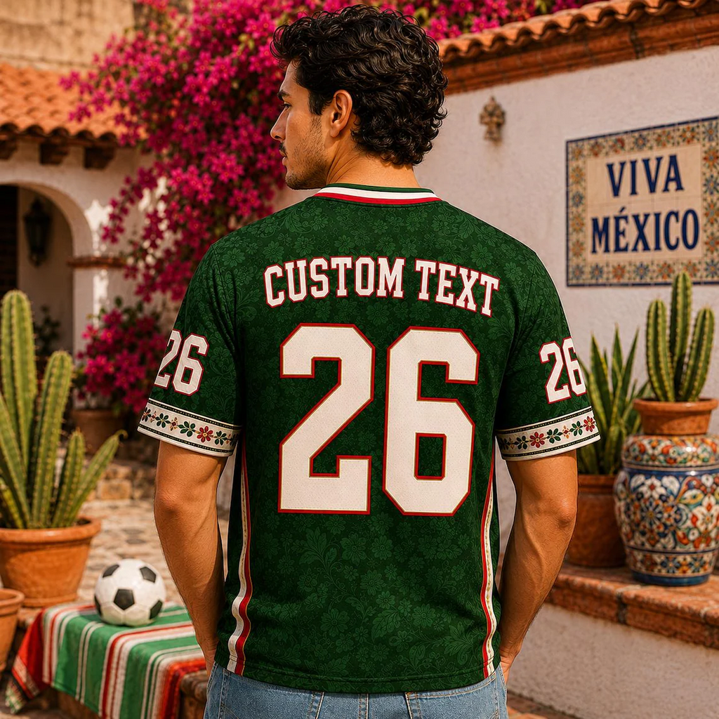 Floral Mexico Soccer Jersey, Custom Green Unisex Football Shirt, 2026 Mexico Fan Shirt, Personalized Game Day Kit