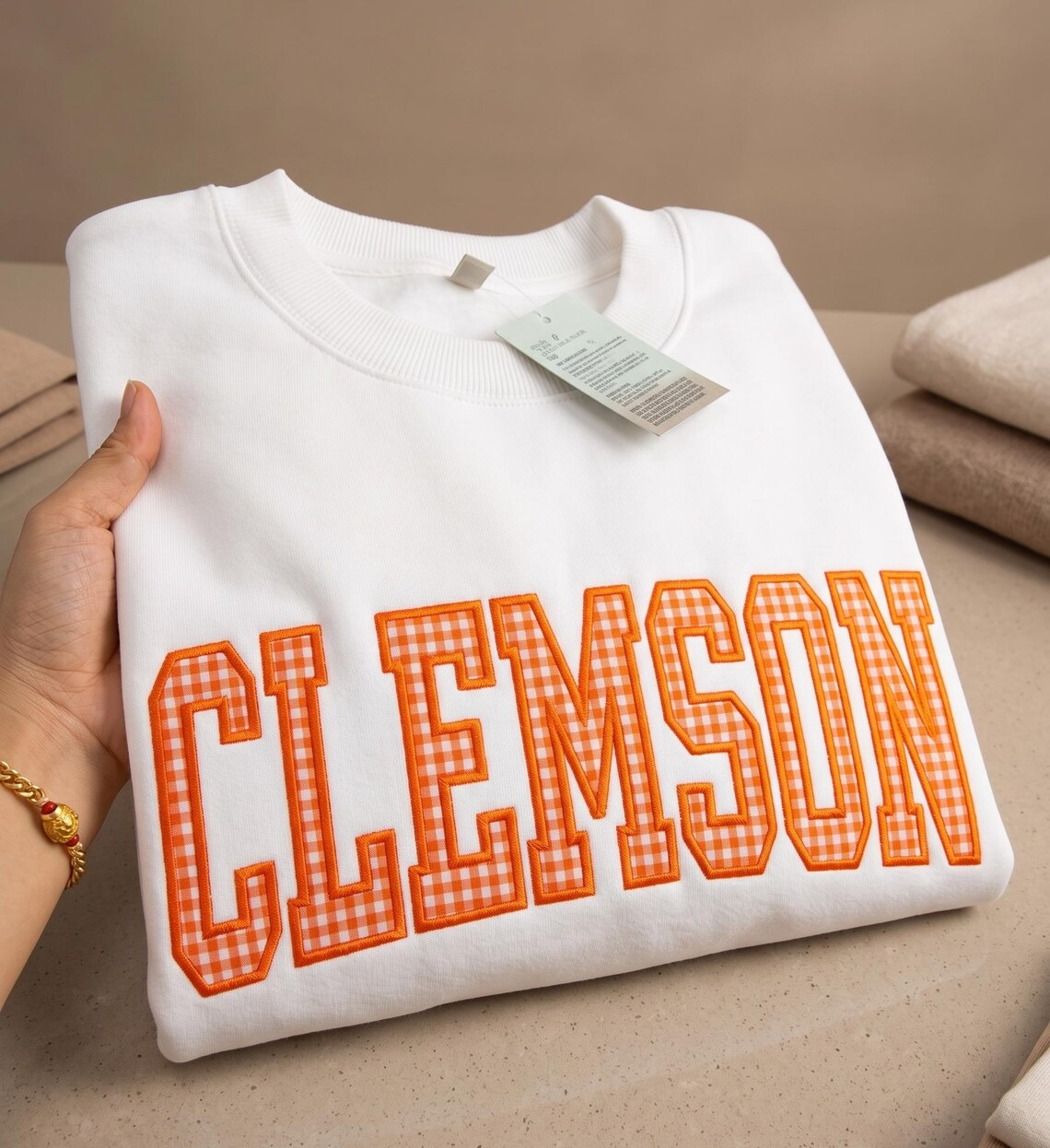 Custom Gingham Applique Sweatshirt, Personalized Varsity Letter Crewneck, Initials Embroidery, Preppy Gift for Her