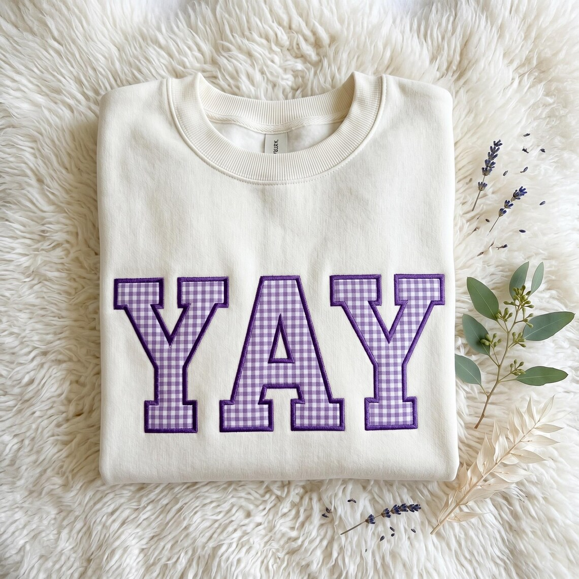 Custom Gingham Applique Sweatshirt, Personalized Varsity Letter Crewneck, Initials Embroidery, Preppy Gift for Her