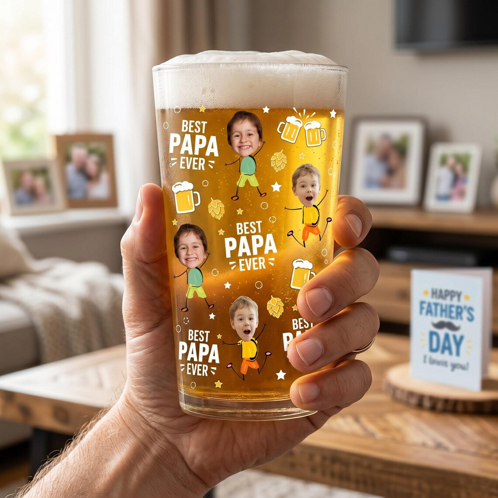 Custom Photo Best Dad Grandpa Ever Beer Glass, Personalized Father’s Day Gift, Custom Photo Gifts, Grandpa Gifts
