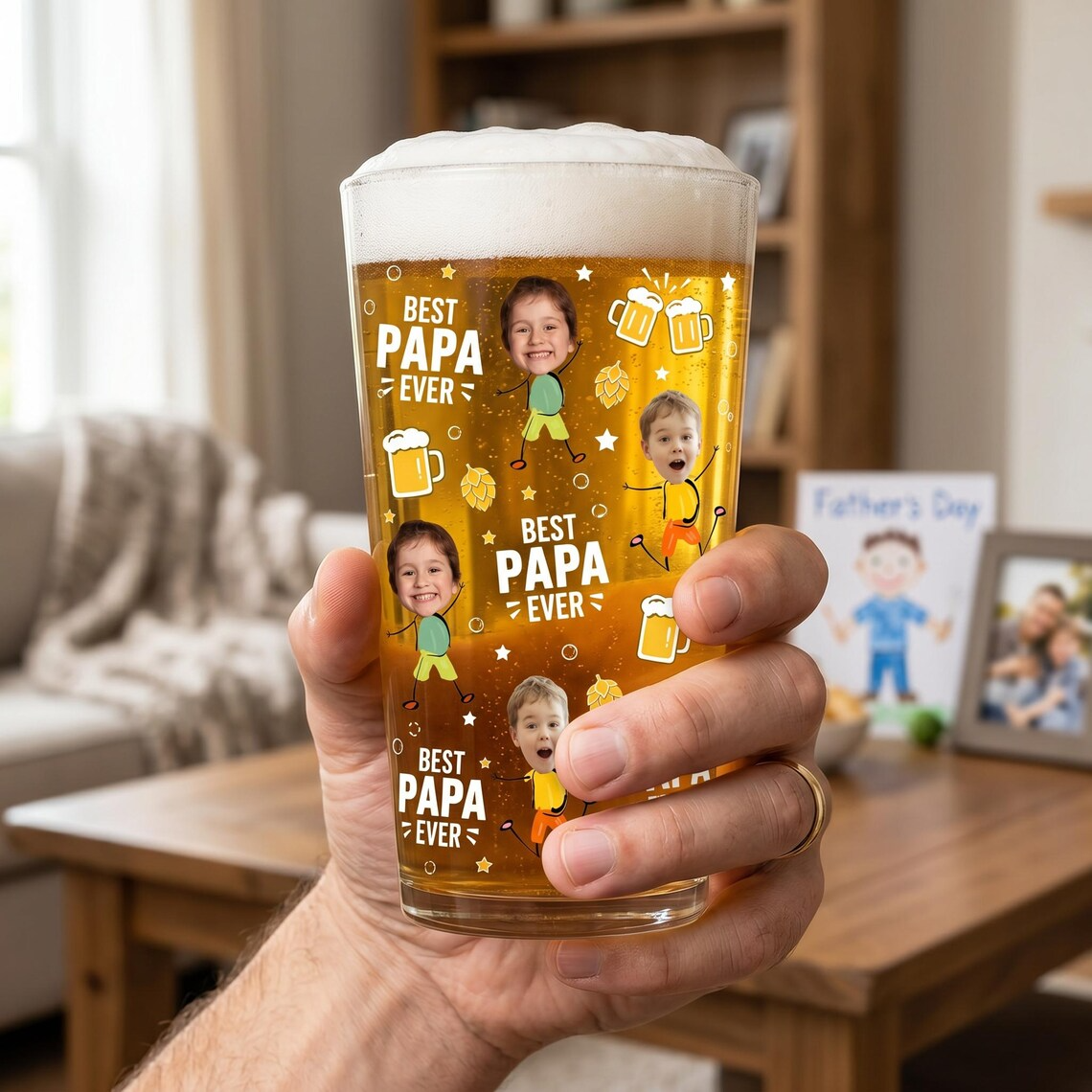 Custom Photo Best Dad Grandpa Ever Beer Glass, Personalized Father’s Day Gift, Custom Photo Gifts, Grandpa Gifts