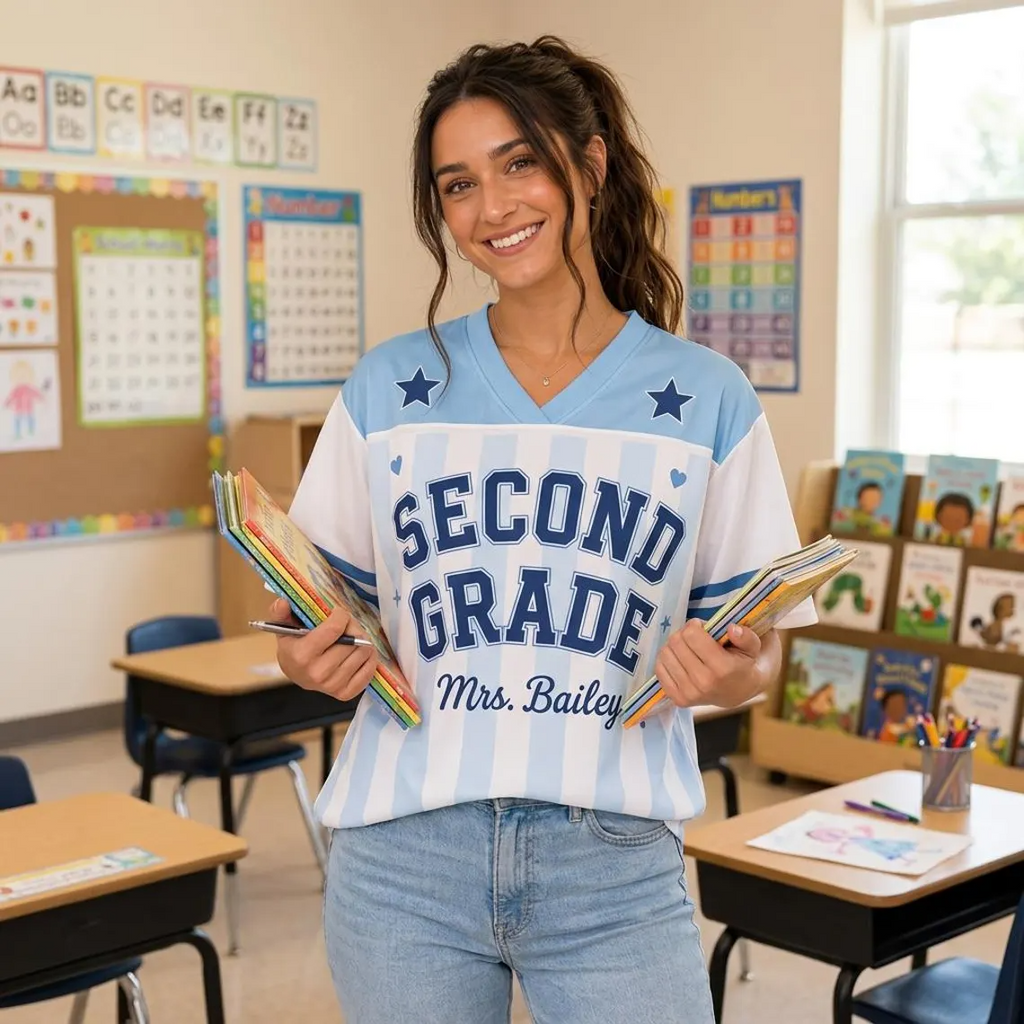 Custom Teacher Spirit Jersey, Personalized Grade Level Baseball Shirt, Back to School Teacher Outfit, Elementary Teacher Gift