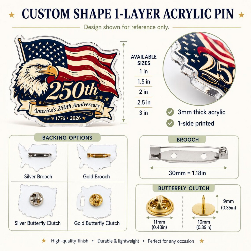 America 250th Anniversary Acrylic Pin, Patriotic Eagle Flag Brooch, 1776 2026 USA Commemorative Pin, American Eagle & Statue of Liberty Pin
