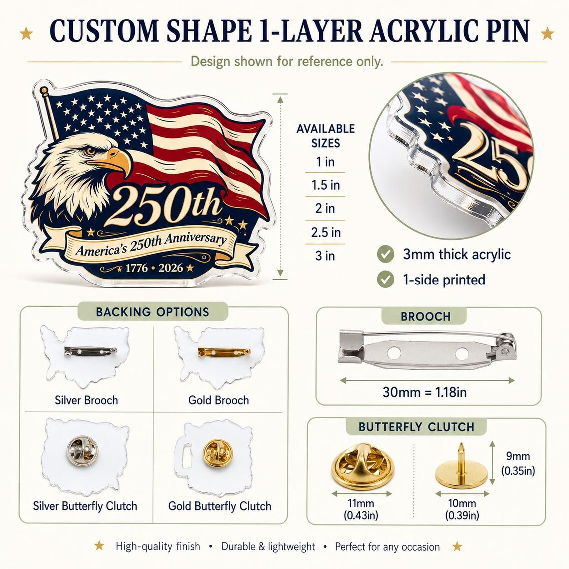America 250th Anniversary Acrylic Pin, Patriotic Eagle Flag Brooch, 1776 2026 USA Commemorative Pin, American Eagle & Statue of Liberty Pin