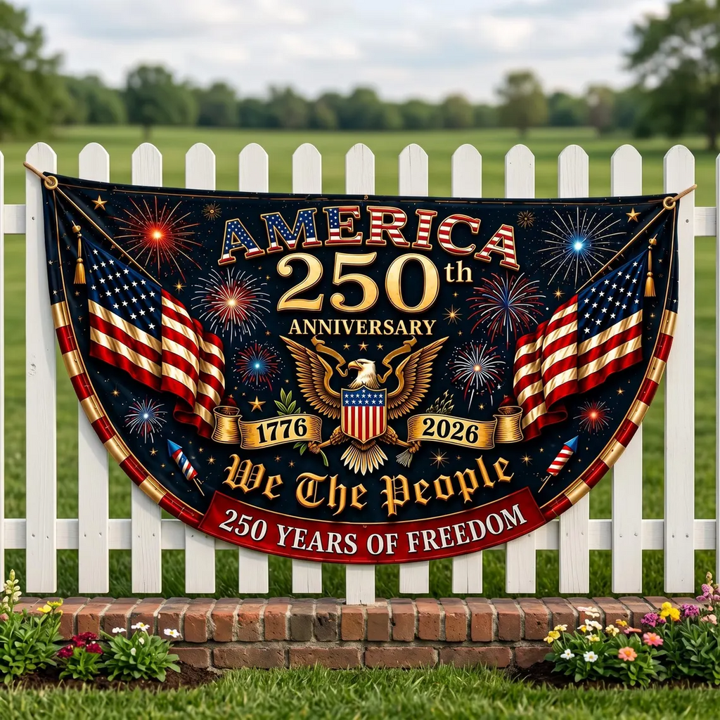 America 1776–2026 Semicircle Fence Flag, USA 250th Anniversary Patriotic Bunting Banner, Freedom Porch Decor, 4th of July Gift, Veteran Gift