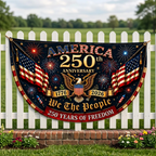America 1776–2026 Semicircle Fence Flag, USA 250th Anniversary Patriotic Bunting Banner, Freedom Porch Decor, 4th of July Gift, Veteran Gift