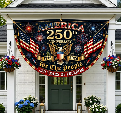 America 1776–2026 Semicircle Fence Flag, USA 250th Anniversary Patriotic Bunting Banner, Freedom Porch Decor, 4th of July Gift, Veteran Gift