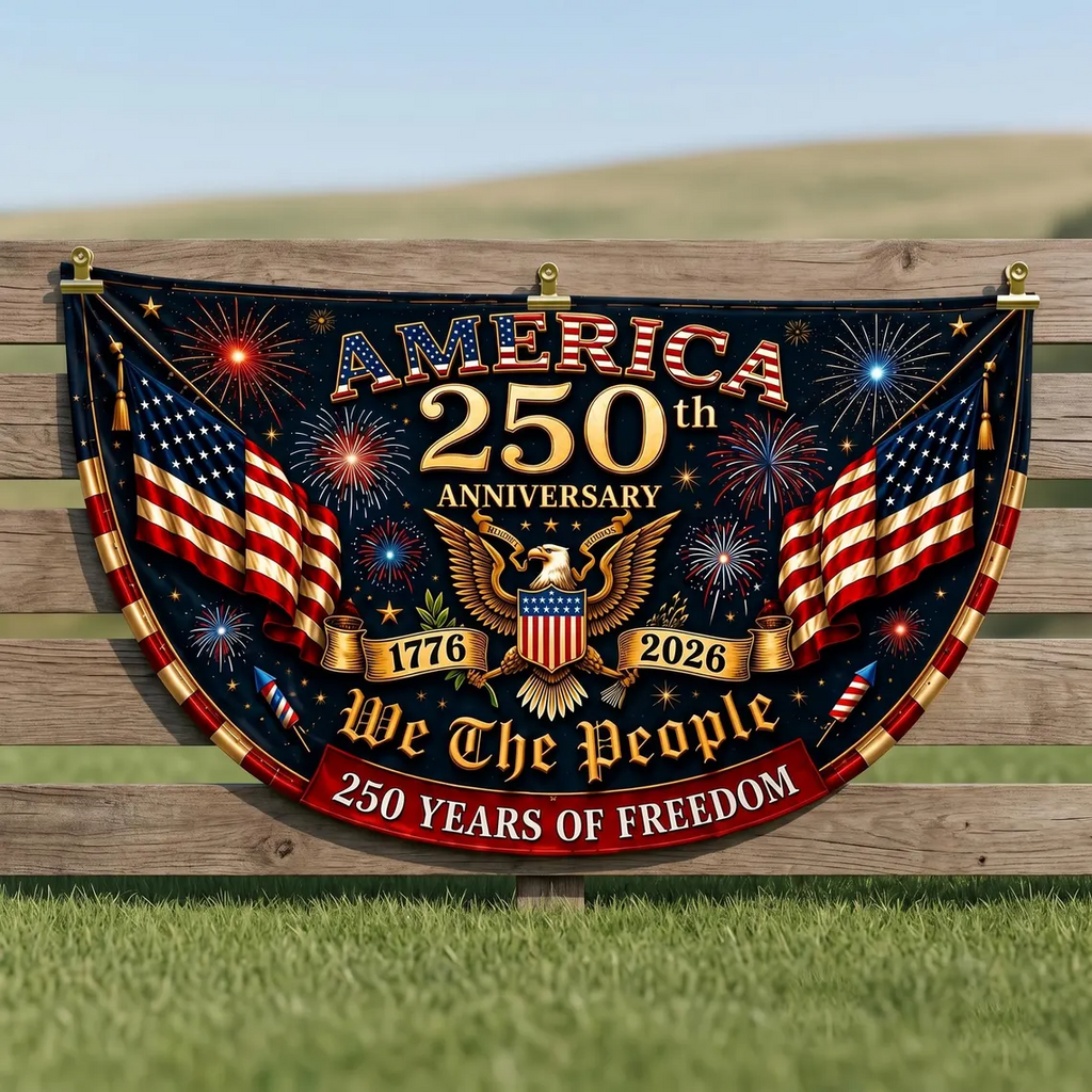 America 1776–2026 Semicircle Fence Flag, USA 250th Anniversary Patriotic Bunting Banner, Freedom Porch Decor, 4th of July Gift, Veteran Gift