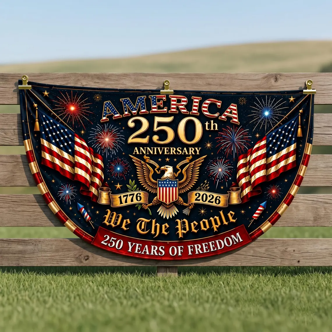America 1776–2026 Semicircle Fence Flag, USA 250th Anniversary Patriotic Bunting Banner, Freedom Porch Decor, 4th of July Gift, Veteran Gift
