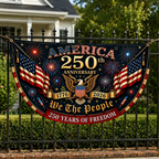 America 1776–2026 Semicircle Fence Flag, USA 250th Anniversary Patriotic Bunting Banner, Freedom Porch Decor, 4th of July Gift, Veteran Gift