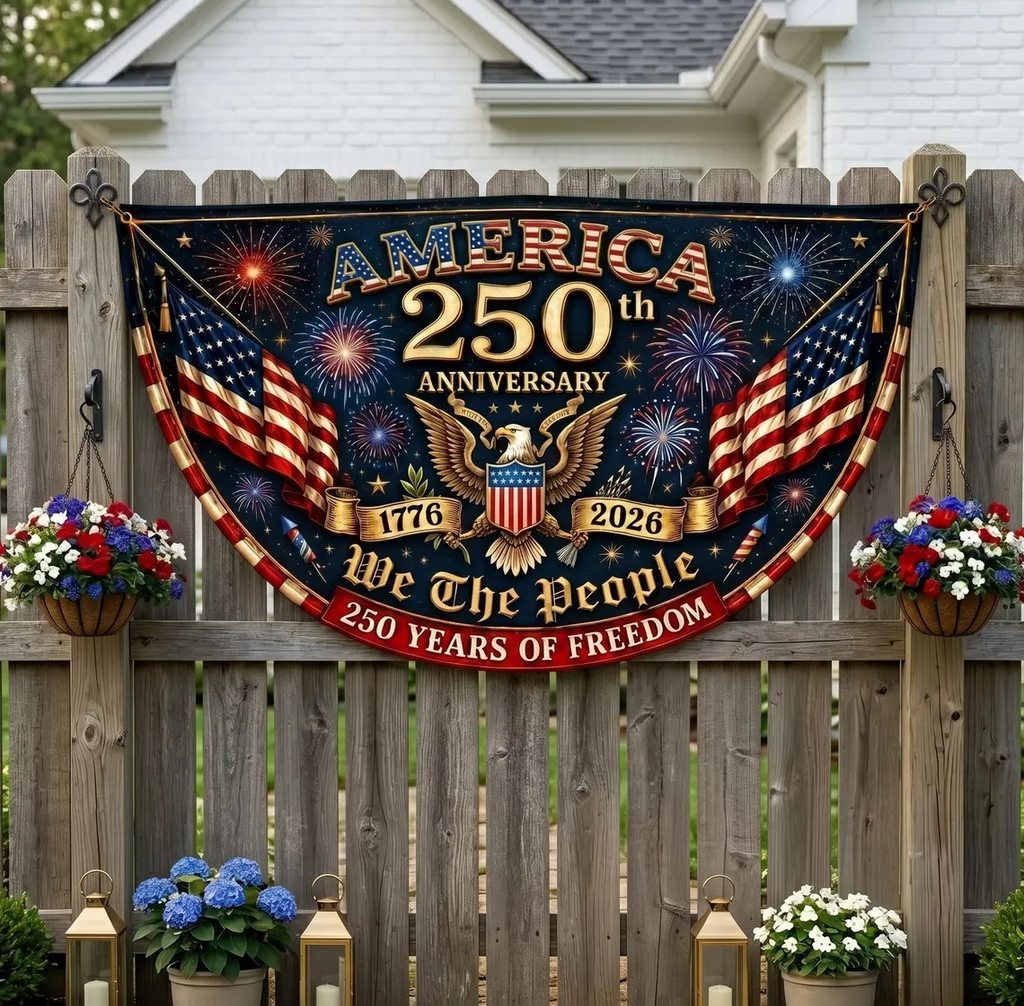 America 1776–2026 Semicircle Fence Flag, USA 250th Anniversary Patriotic Bunting Banner, Freedom Porch Decor, 4th of July Gift, Veteran Gift