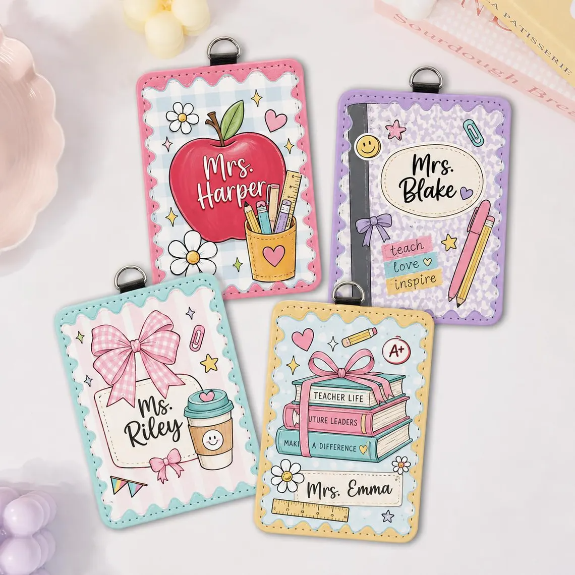 Personalized Teacher ID Badge Holder, Custom Name Tag, Back To School Gift For Teacher, Educator Lanyard Wallet, Teacher Appreciation