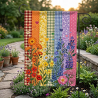 PRINT LGBTQ Floral Pride Flag, Progress Pride Yard Decor, Faux Patchwork Equality Banner, Pride Month Outdoor Decoration
