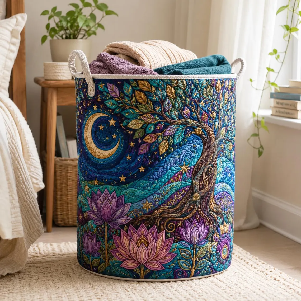 Tree of Life Quilted Laundry Basket