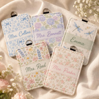 Personalized Pastel Floral Teacher Badge Holder, Custom Name ID Card Holder, Grandmillennial Lanyard Wallet, Teacher Appreciation Gift
