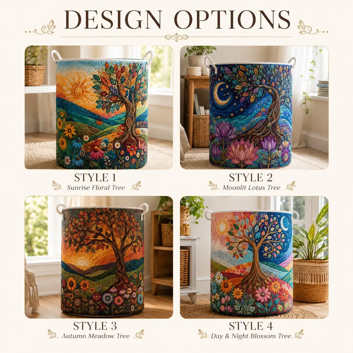 Tree of Life Quilted Laundry Basket