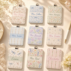 Personalized Pastel Floral Teacher Badge Holder, Custom Name ID Card Holder, Grandmillennial Lanyard Wallet, Teacher Appreciation Gift