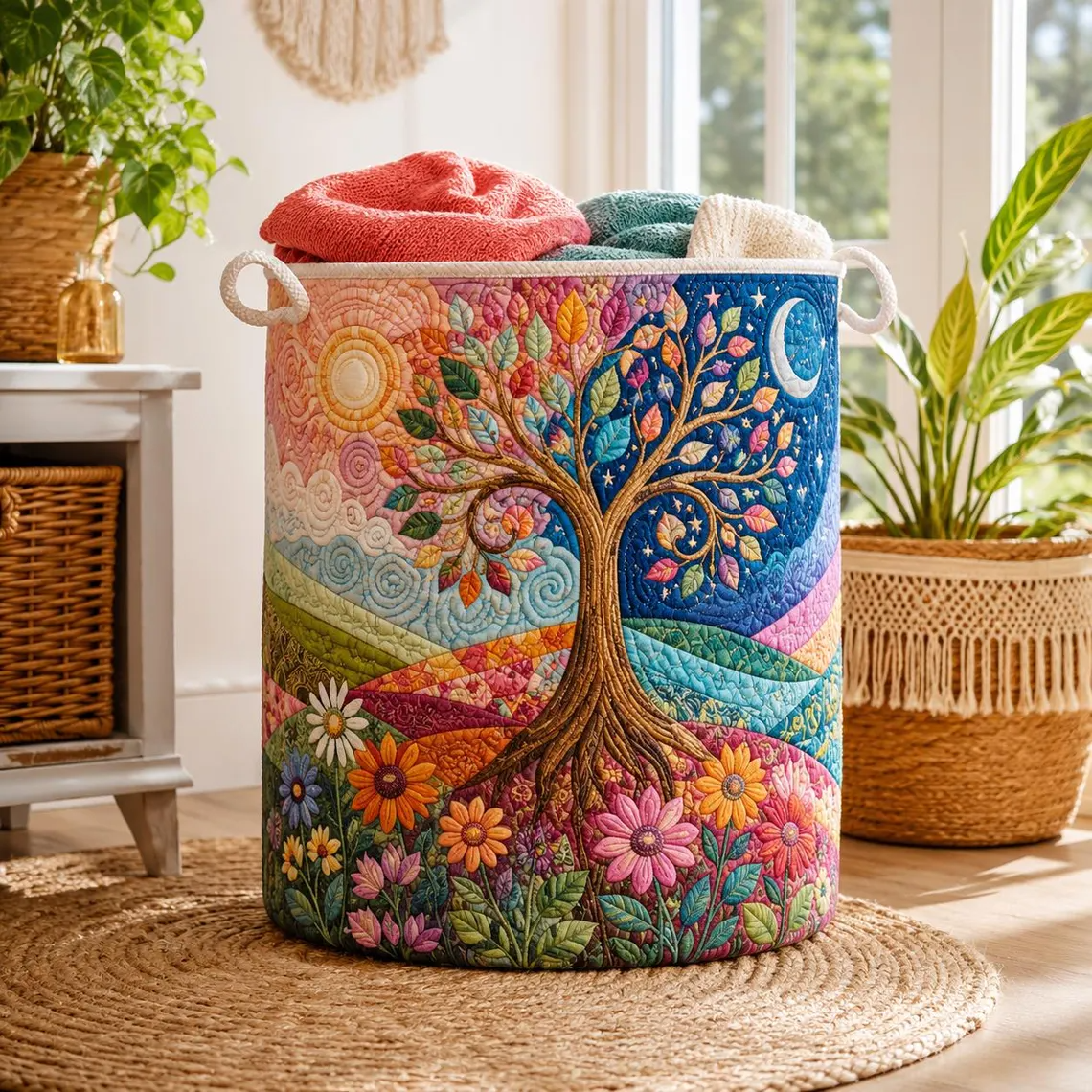 Tree of Life Quilted Laundry Basket