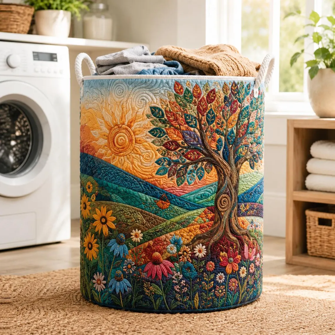 Tree of Life Quilted Laundry Basket