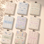 Personalized Pastel Floral Teacher Badge Holder, Custom Name ID Card Holder, Grandmillennial Lanyard Wallet, Teacher Appreciation Gift