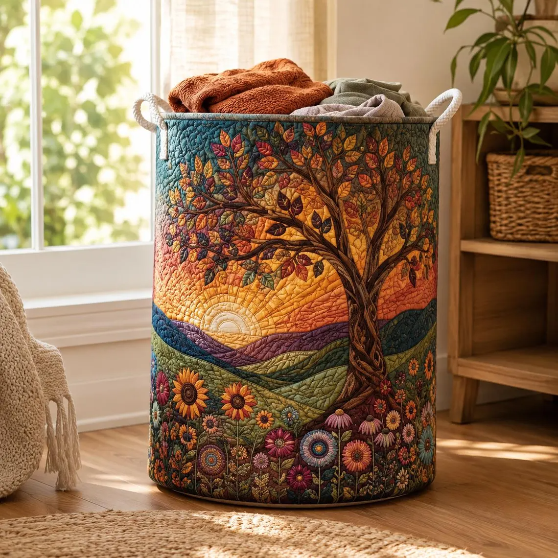 Tree of Life Quilted Laundry Basket