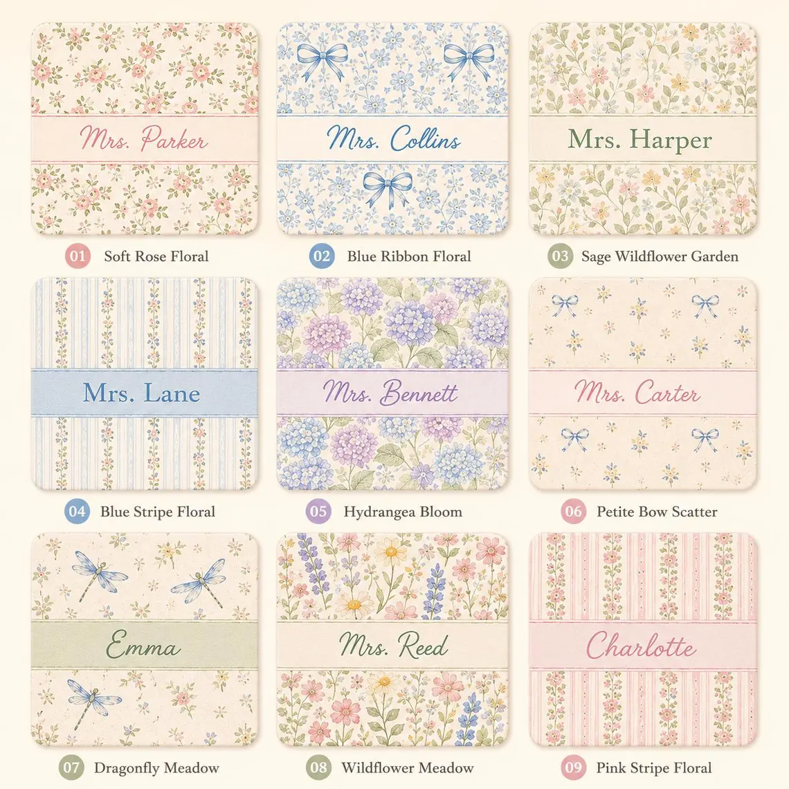 Personalized Pastel Floral Teacher Badge Holder, Custom Name ID Card Holder, Grandmillennial Lanyard Wallet, Teacher Appreciation Gift