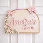 Personalized Girl Room Wooden Door Sign, Custom Nursery Name Sign with Butterflies & Flowers, Baby Girl Bedroom Decor