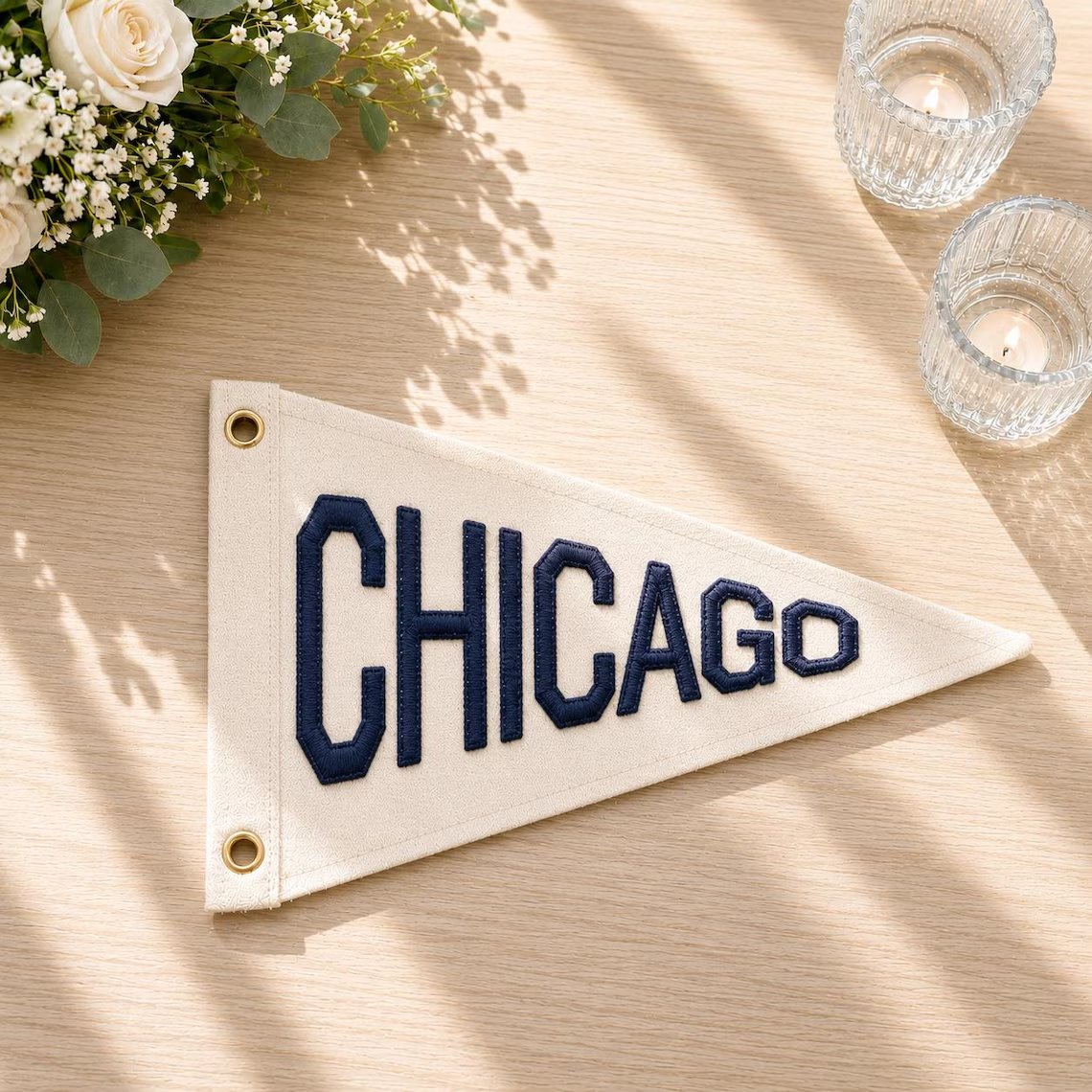 Custom Embroidered Pennant Flag, Personalized City Banner, Wall Decor, Handmade Fabric Pennant, Unique Home Office Gift