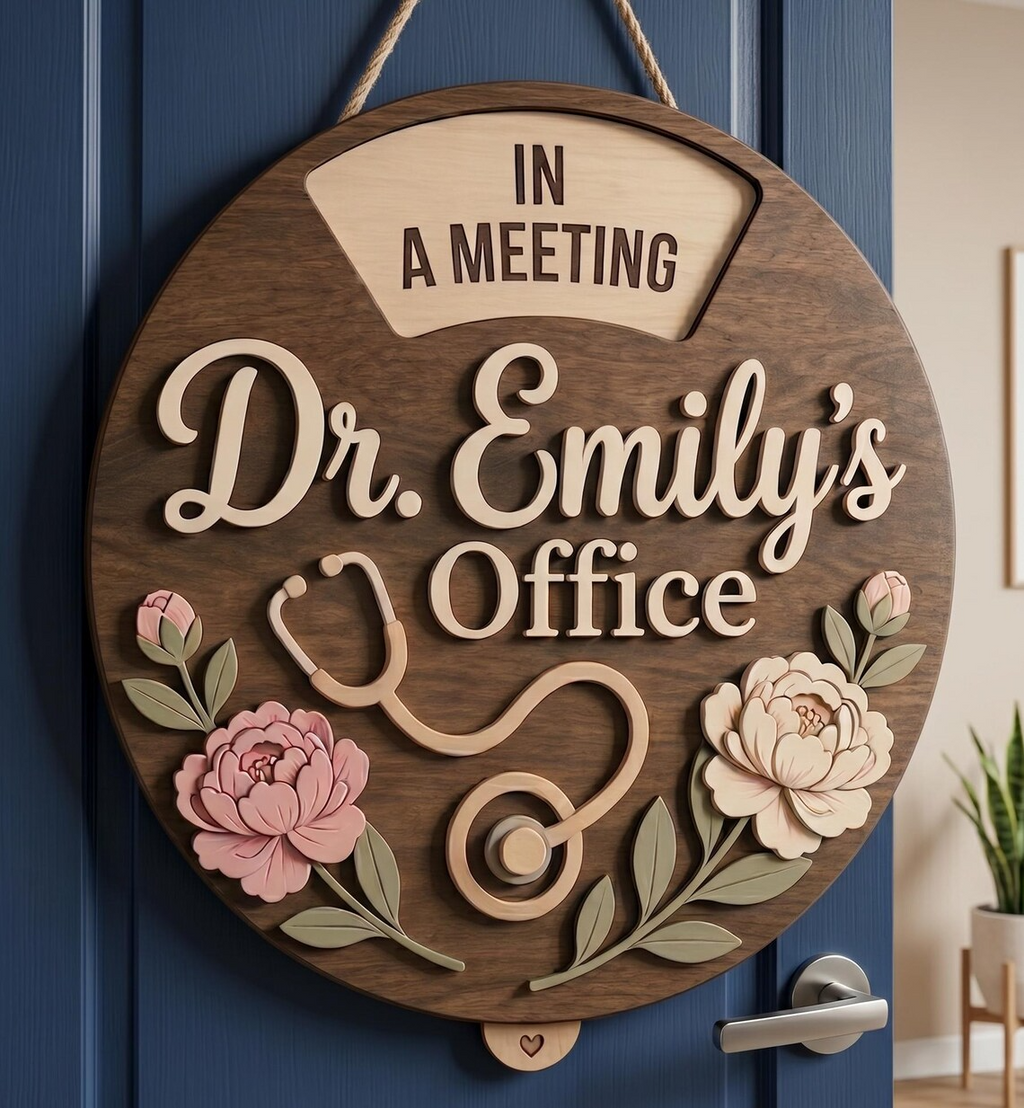 Personalized Doctor Office Sign, Rotating Status Door Hanger, Custom Medical Nameplate, Stethoscope Clinic Decor, Dr Office Name Sign