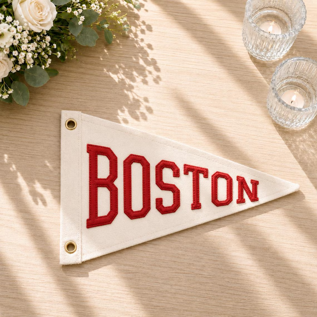 Custom Embroidered Pennant Flag, Personalized City Banner, Wall Decor, Handmade Fabric Pennant, Unique Home Office Gift