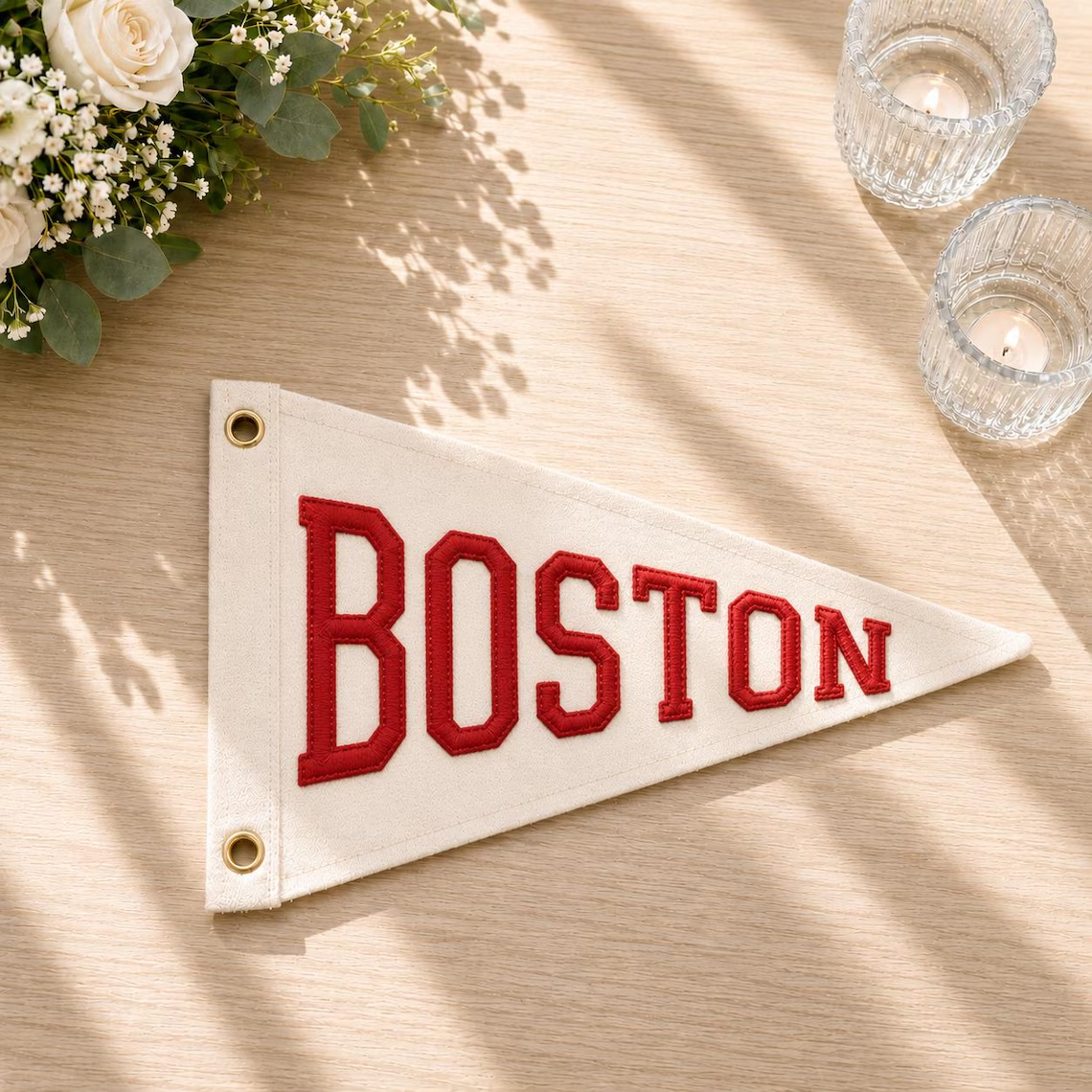Custom Embroidered Pennant Flag, Personalized City Banner, Wall Decor, Handmade Fabric Pennant, Unique Home Office Gift