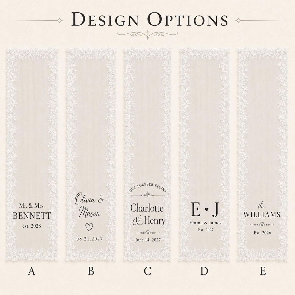 Personalized Lace Wedding Table Runner, Custom Bride Groom Head Table Sign, Sheer Sweetheart Table Reception Decor