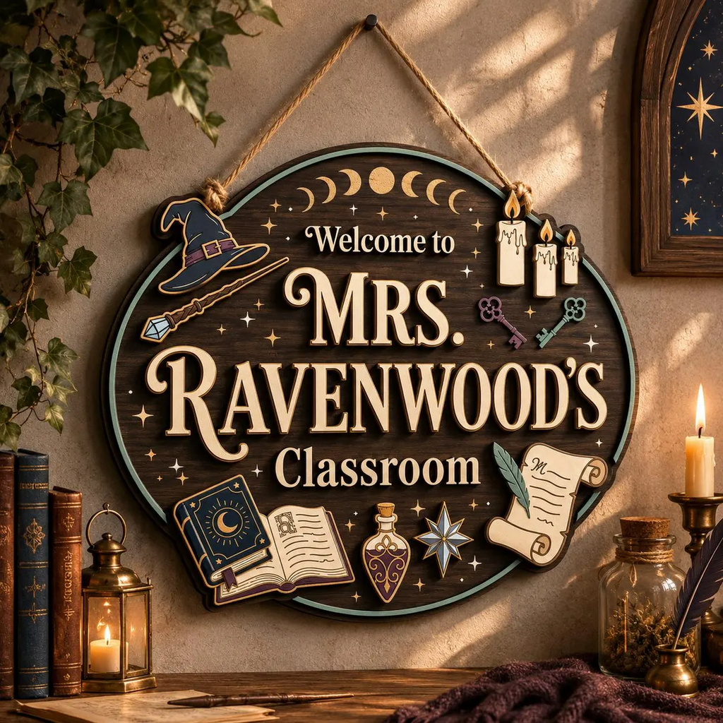 Magical Teacher Door Sign, Personalized Classroom Sign, Witchy Classroom Sign, Custom Teacher Sign, Back to School Gift, Wizard Classroom