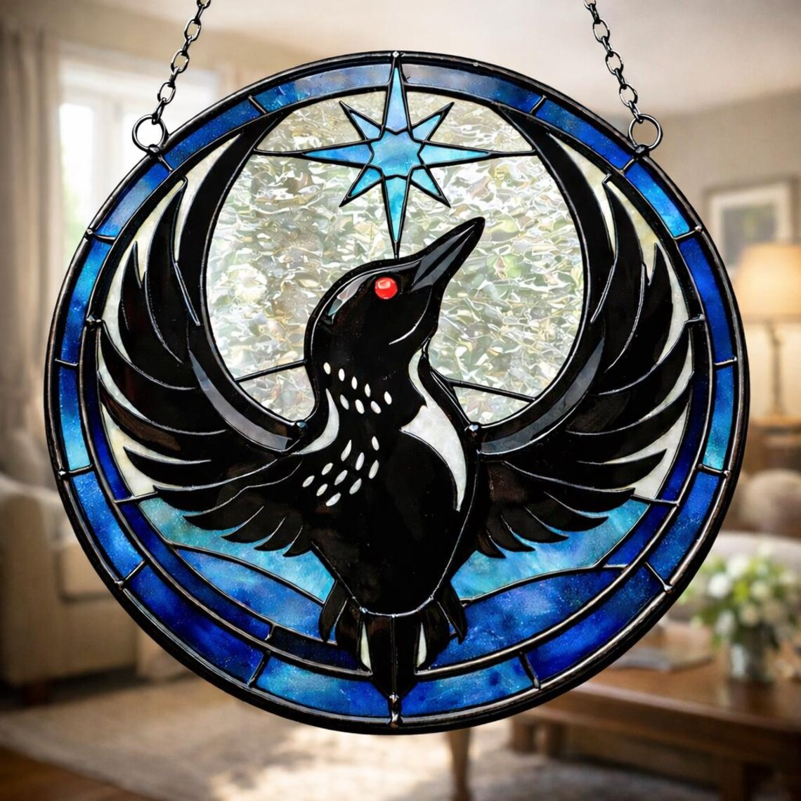 Minnesota Loon Stain Glass Suncatcher, Rebel Alliance Bird Window Hanging, Minnesota Bird Suncatcher, Unique Home Decor