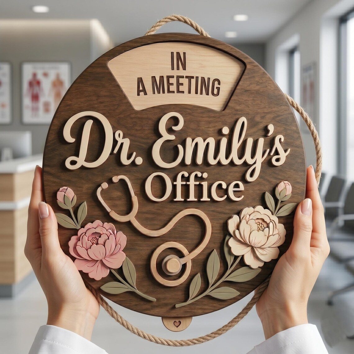 Personalized Doctor Office Sign, Rotating Status Door Hanger, Custom Medical Nameplate, Stethoscope Clinic Decor, Dr Office Name Sign