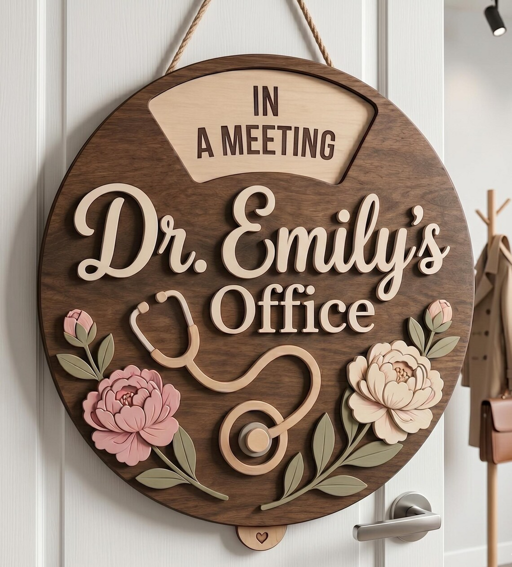Personalized Doctor Office Sign, Rotating Status Door Hanger, Custom Medical Nameplate, Stethoscope Clinic Decor, Dr Office Name Sign