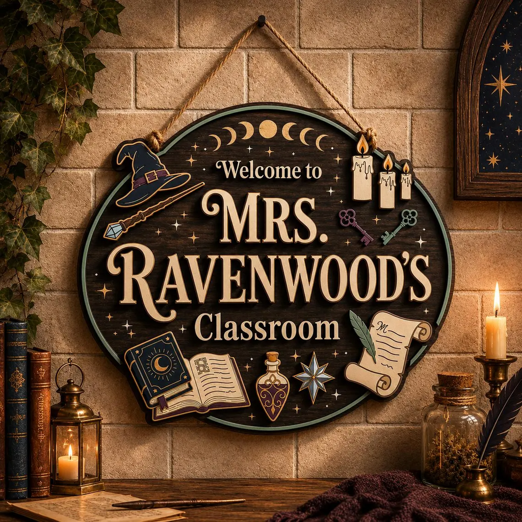 Magical Teacher Door Sign, Personalized Classroom Sign, Witchy Classroom Sign, Custom Teacher Sign, Back to School Gift, Wizard Classroom