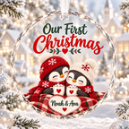 Personalized Penguin Couple Christmas Ornament - Custom Name Glass Tree Bauble 2026
