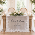 Personalized Lace Wedding Table Runner, Custom Bride Groom Head Table Sign, Sheer Sweetheart Table Reception Decor
