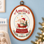 Personalized Baby's First Christmas Snow Globe Bunny Embroidery Hoop 2026 - Custom Name Nursery Decor