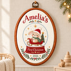 Personalized Baby's First Christmas Snow Globe Bunny Embroidery Hoop 2026 - Custom Name Nursery Decor
