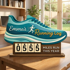 Personalized Running Miles Tracker Sign, Custom Shoe Shelf Decor, Miles Run This Year Counter, Gift for Runners