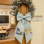 Custom Teacher Wreath Ribbon, Personalized Floral Pencil Sash, Coquette Bow Door Decor, Back To School Gift, Teacher Appreciation Decor