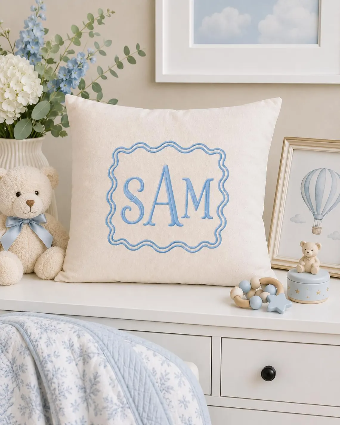 Personalized Monogram Pillow Cover, Custom Embroidered Pillow, Initial Cushion for Nursery Decor, Housewarming Gift for Her