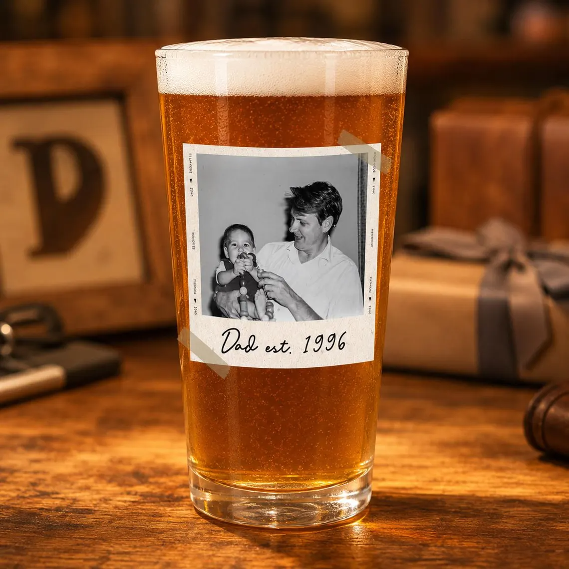 Custom Photo Whiskey & Beer Pint Glass, Personalized Portrait Gift for Dad, Grandpa New Dad,Unique Gift for Him,Portrait Photo Grandpa Glass