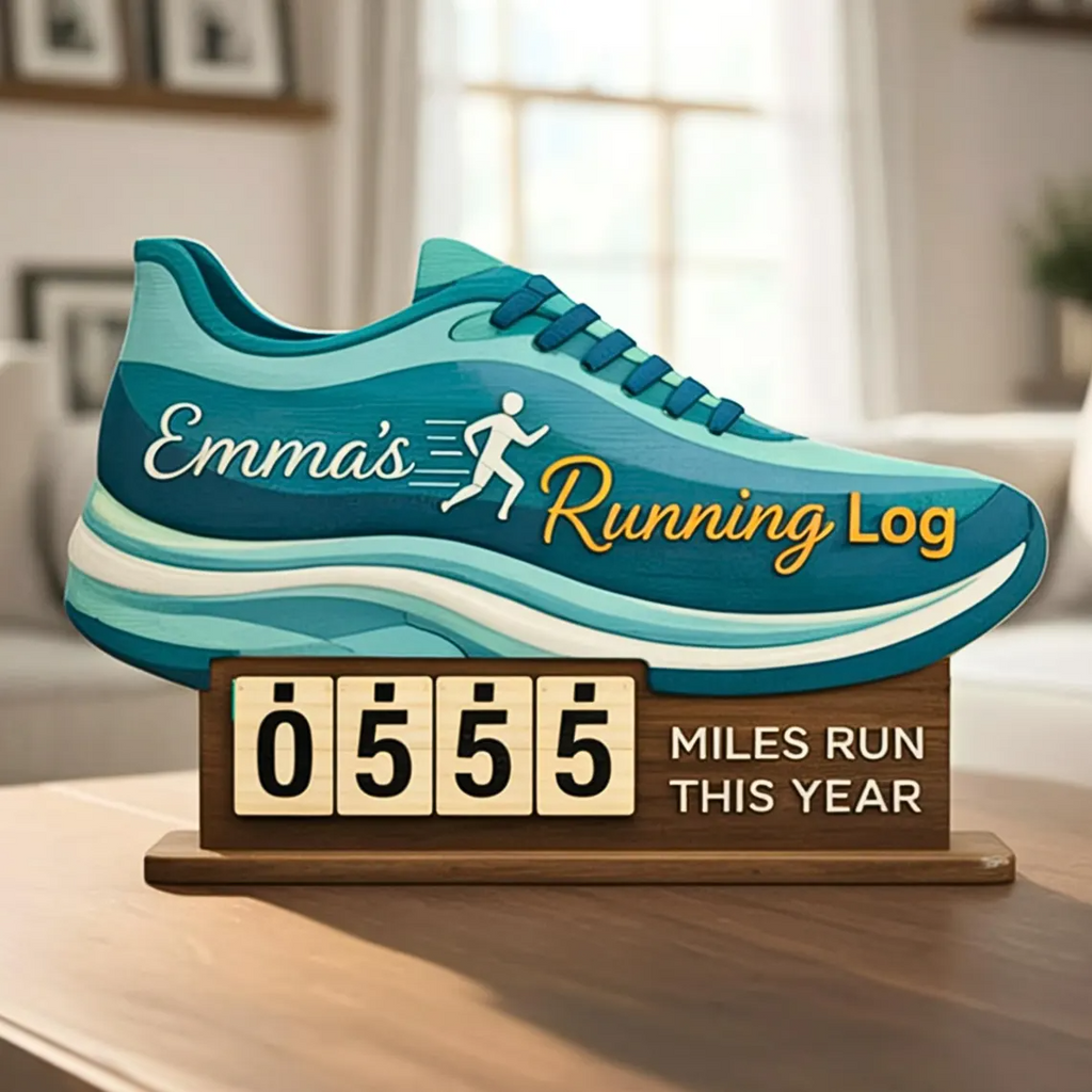 Personalized Running Miles Tracker Sign, Custom Shoe Shelf Decor, Miles Run This Year Counter, Gift for Runners