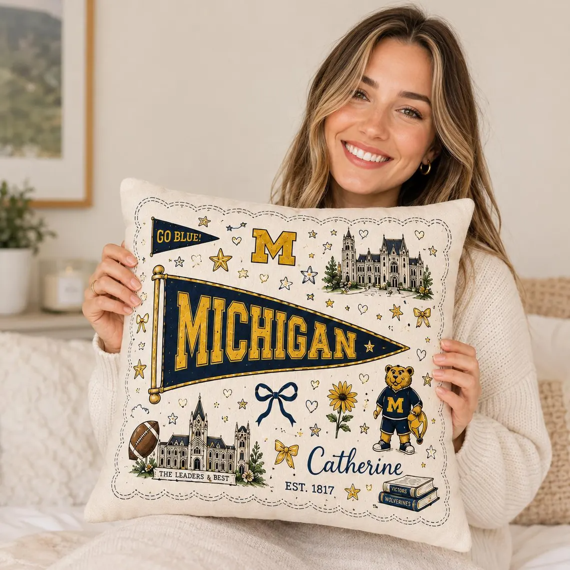 Personalized University Campus Pillow, Custom College School Mascot Pillow, Graduation 2026 Gift
