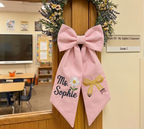 Custom Teacher Wreath Ribbon, Personalized Floral Pencil Sash, Coquette Bow Door Decor, Back To School Gift, Teacher Appreciation Decor