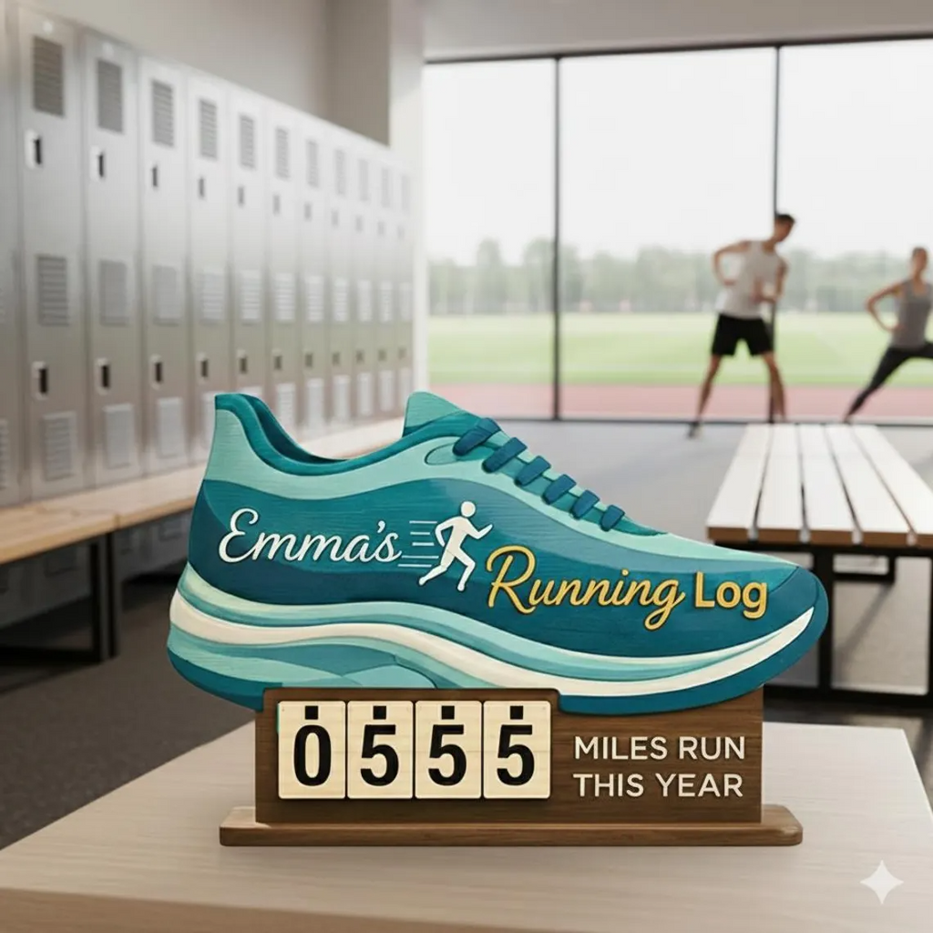 Personalized Running Miles Tracker Sign, Custom Shoe Shelf Decor, Miles Run This Year Counter, Gift for Runners